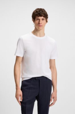 Bubble-jacquard structure T-shirt in a cotton blend, White
