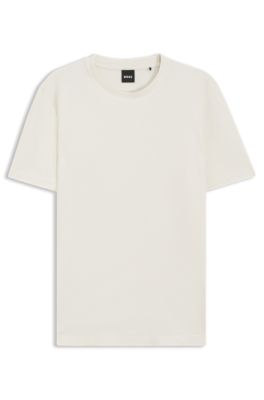 Bubble-jacquard structure T-shirt in a cotton blend, White