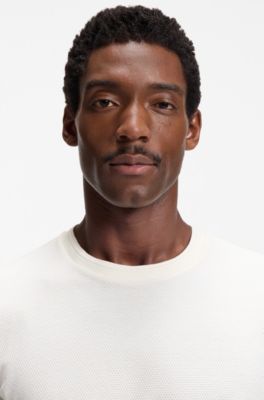 Bubble-jacquard structure T-shirt in a cotton blend, White