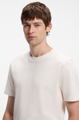 Bubble-jacquard structure T-shirt in a cotton blend, White