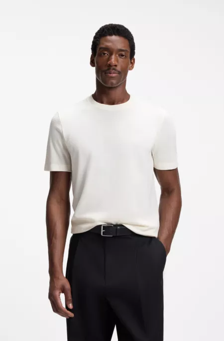 Bubble-jacquard structure T-shirt in a cotton blend