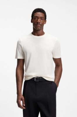 Bubble-jacquard structure T-shirt in a cotton blend, White