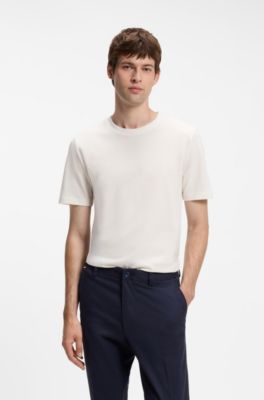 Bubble-jacquard structure T-shirt in a cotton blend, White