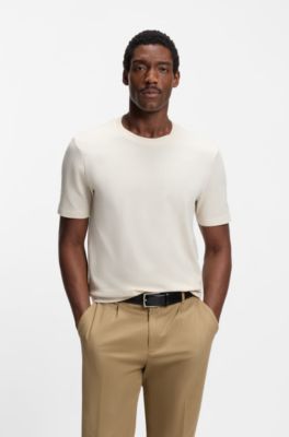 T-shirt en coton m&eacute;lang&eacute; &agrave; la structure jacquard effet bulle, Blanc