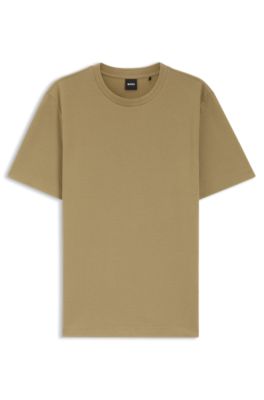 Bubble-jacquard structure T-shirt in a cotton blend, Khaki