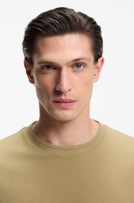 Bubble-jacquard structure T-shirt in a cotton blend, Khaki