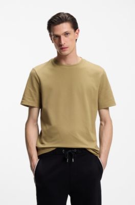 Bubble-jacquard structure T-shirt in a cotton blend, Khaki