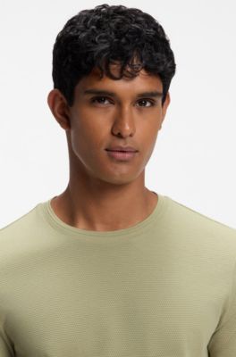 Bubble-jacquard structure T-shirt in a cotton blend, Khaki