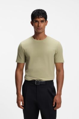 Camiseta en mezcla de algod&oacute;n con estructura de jacquard de burbujas, Caqui