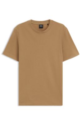 Hugo Boss Cotton-blend T-shirt With Bubble-jacquard Structure In Beige