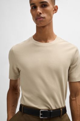 Camiseta en mezcla de algod&oacute;n con estructura de jacquard de burbujas, Beige claro