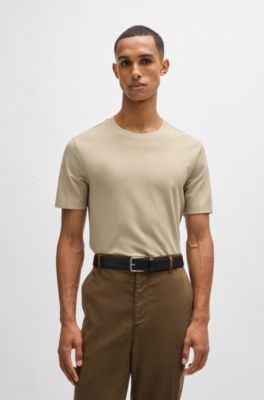 Camiseta en mezcla de algod&oacute;n con estructura de jacquard de burbujas, Beige claro