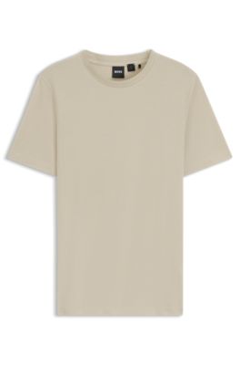 Bubble-jacquard structure T-shirt in a cotton blend, Light Beige