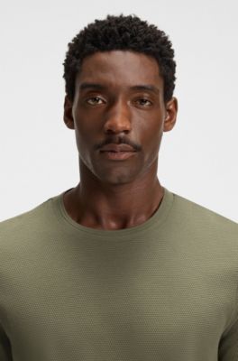 Camiseta en mezcla de algod&oacute;n con estructura de jacquard de burbujas, Verde