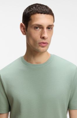 Bubble-jacquard structure T-shirt in a cotton blend, Light Green