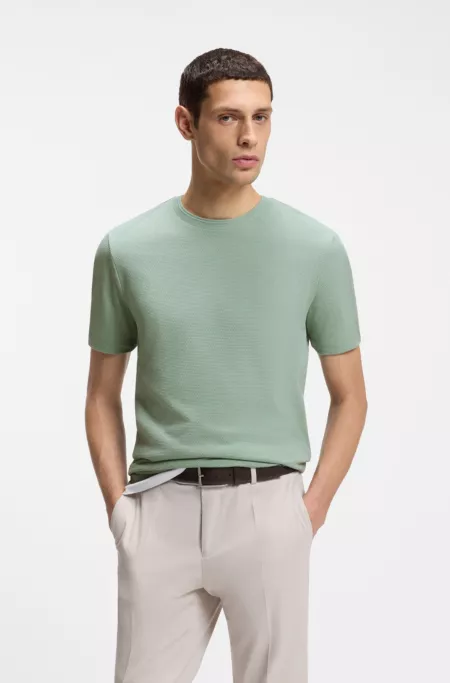 Bubble-jacquard structure T-shirt in a cotton blend