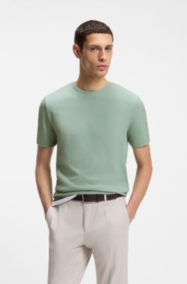 Bubble-jacquard structure T-shirt in a cotton blend, Light Green
