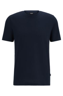 Hugo Boss Cotton-blend T-shirt With Bubble-jacquard Structure In Dark Blue