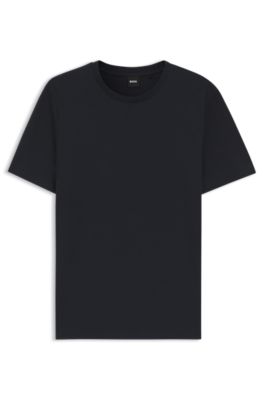 Camiseta en mezcla de algod&oacute;n con estructura de jacquard de burbujas, Azul oscuro