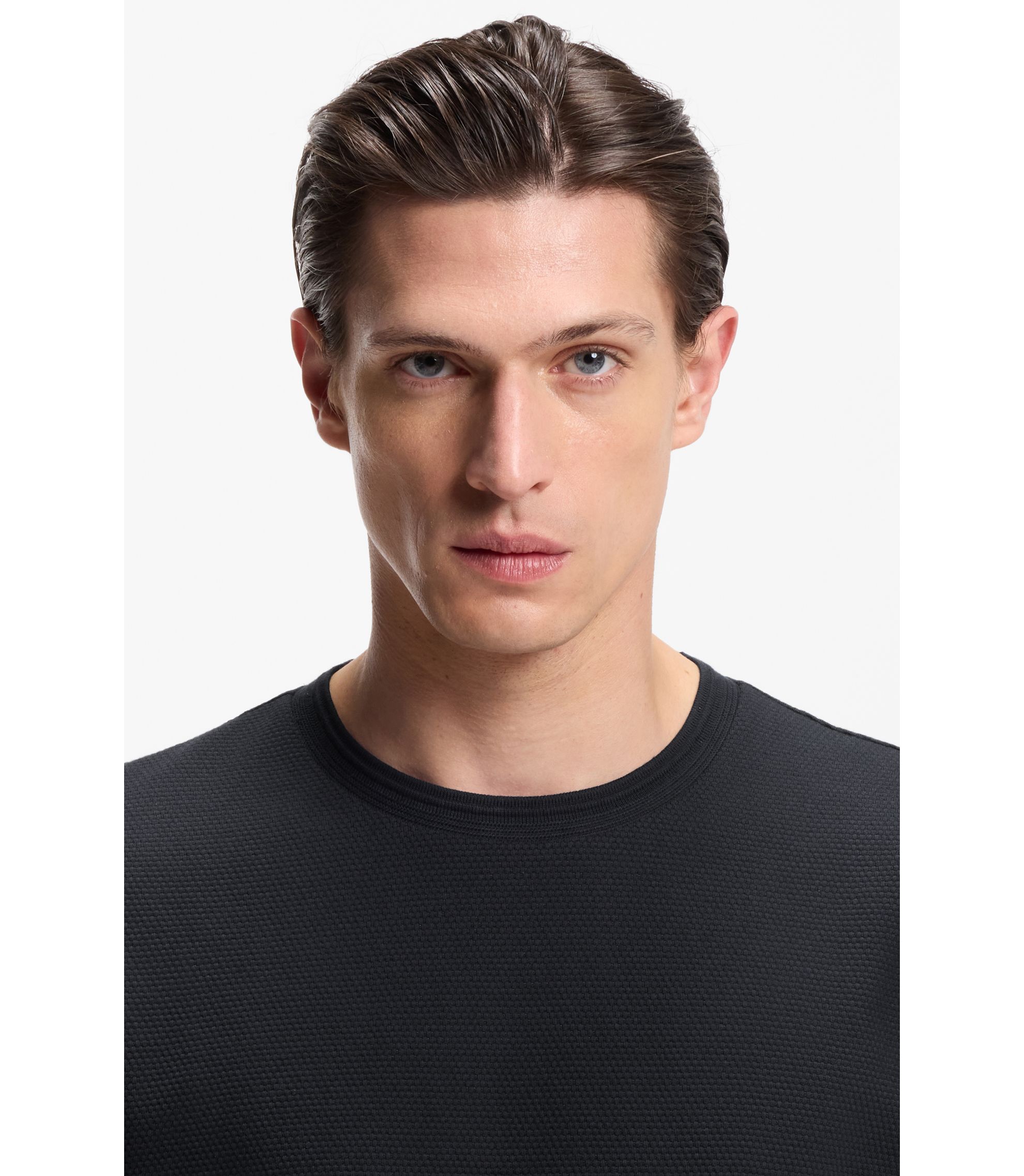 BOSS - Bubble-jacquard structure T-shirt in a cotton blend - Dark Blue