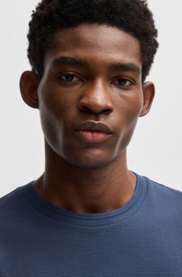 Camiseta en mezcla de algod&oacute;n con estructura de jacquard de burbujas, Azul