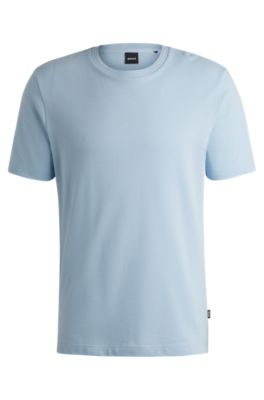 Hugo Boss Cotton-blend T-shirt With Bubble-jacquard Structure In Light Blue