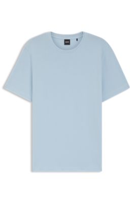 Bubble-jacquard structure T-shirt in a cotton blend, Light Blue