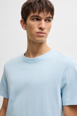 Bubble-jacquard structure T-shirt in a cotton blend, Light Blue