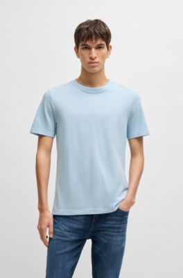 Bubble-jacquard structure T-shirt in a cotton blend, Light Blue