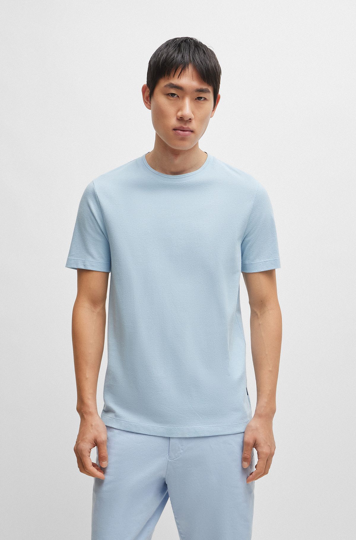 T-shirt with bubble-jacquard structure, Light Blue