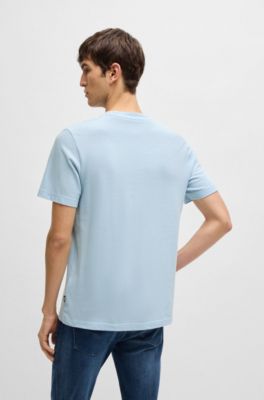 Bubble-jacquard structure T-shirt in a cotton blend, Light Blue
