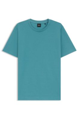 Bubble-jacquard structure T-shirt in a cotton blend, Light Blue