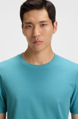 T-shirt en coton m&eacute;lang&eacute; &agrave; la structure jacquard effet bulle, bleu clair