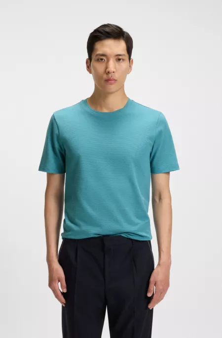 Bubble-jacquard structure T-shirt in a cotton blend