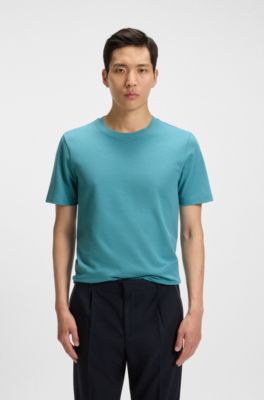 Bubble-jacquard structure T-shirt in a cotton blend, Light Blue