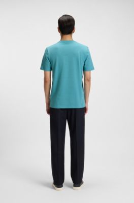 T-shirt en coton m&eacute;lang&eacute; &agrave; la structure jacquard effet bulle, bleu clair