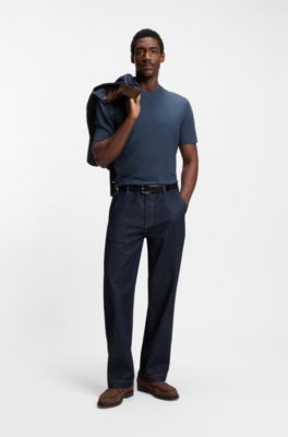 Bubble-jacquard structure T-shirt in a cotton blend, Light Blue