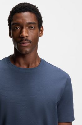 Bubble-jacquard structure T-shirt in a cotton blend, Light Blue