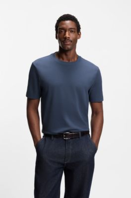 Bubble-jacquard structure T-shirt in a cotton blend, Light Blue
