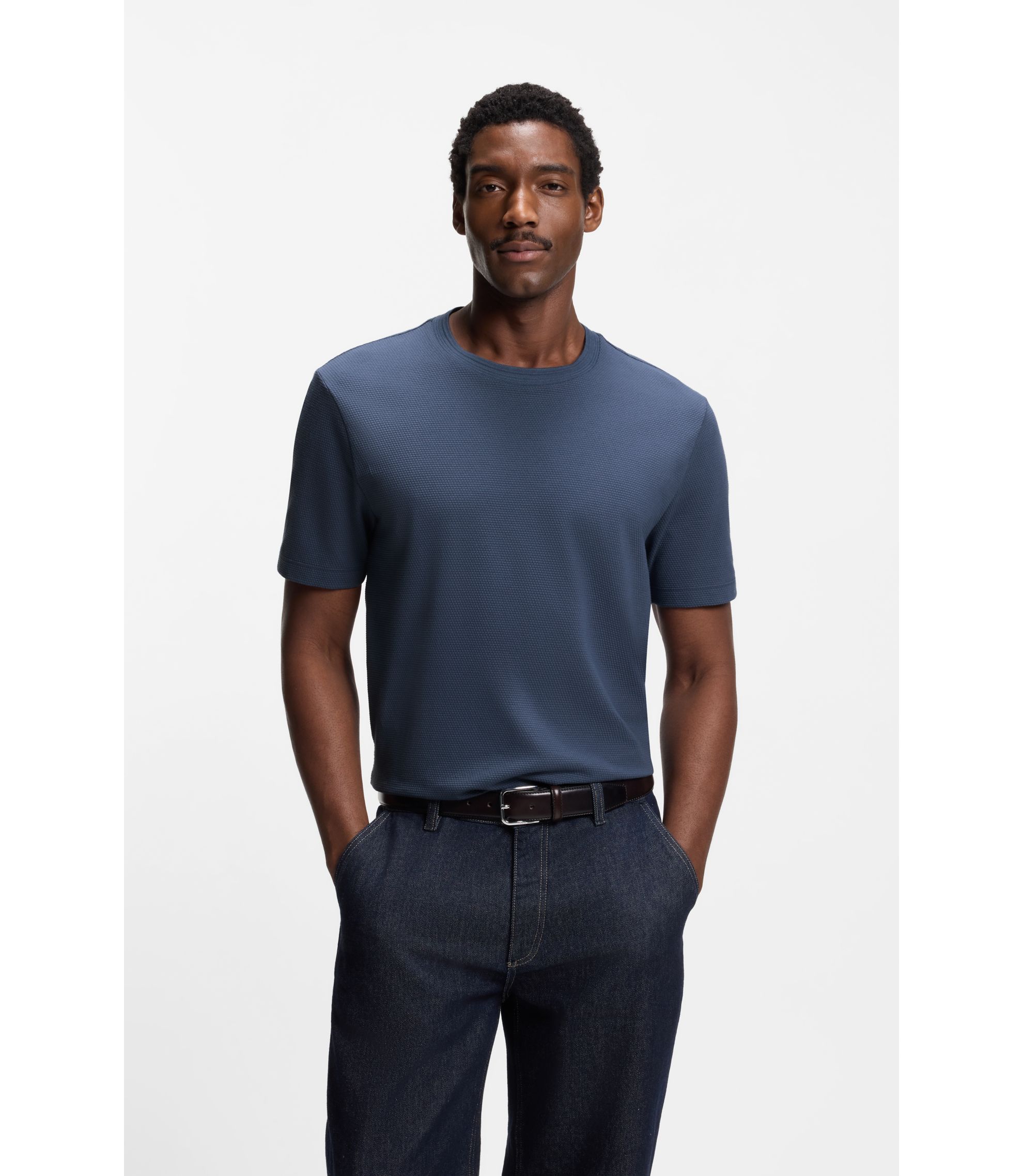 BOSS - Bubble-jacquard structure T-shirt in a cotton blend - Light