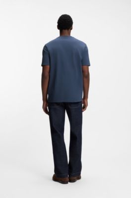 Bubble-jacquard structure T-shirt in a cotton blend, Light Blue