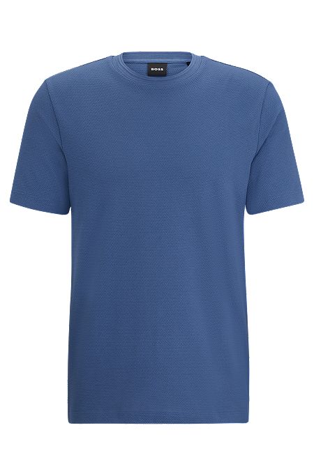 Cotton-blend T-shirt with bubble-jacquard structure, Light Blue