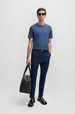 Bubble-jacquard structure T-shirt in a cotton blend, Light Blue