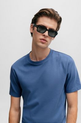 Bubble-jacquard structure T-shirt in a cotton blend, Light Blue