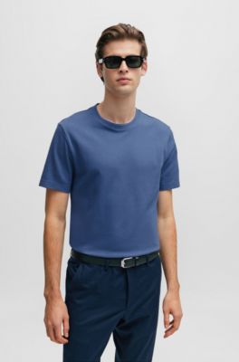 Bubble-jacquard structure T-shirt in a cotton blend, Light Blue