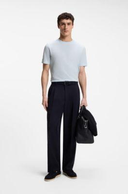 Bubble-jacquard structure T-shirt in a cotton blend, Light Blue