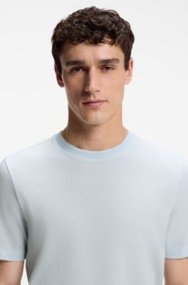 Bubble-jacquard structure T-shirt in a cotton blend, Light Blue