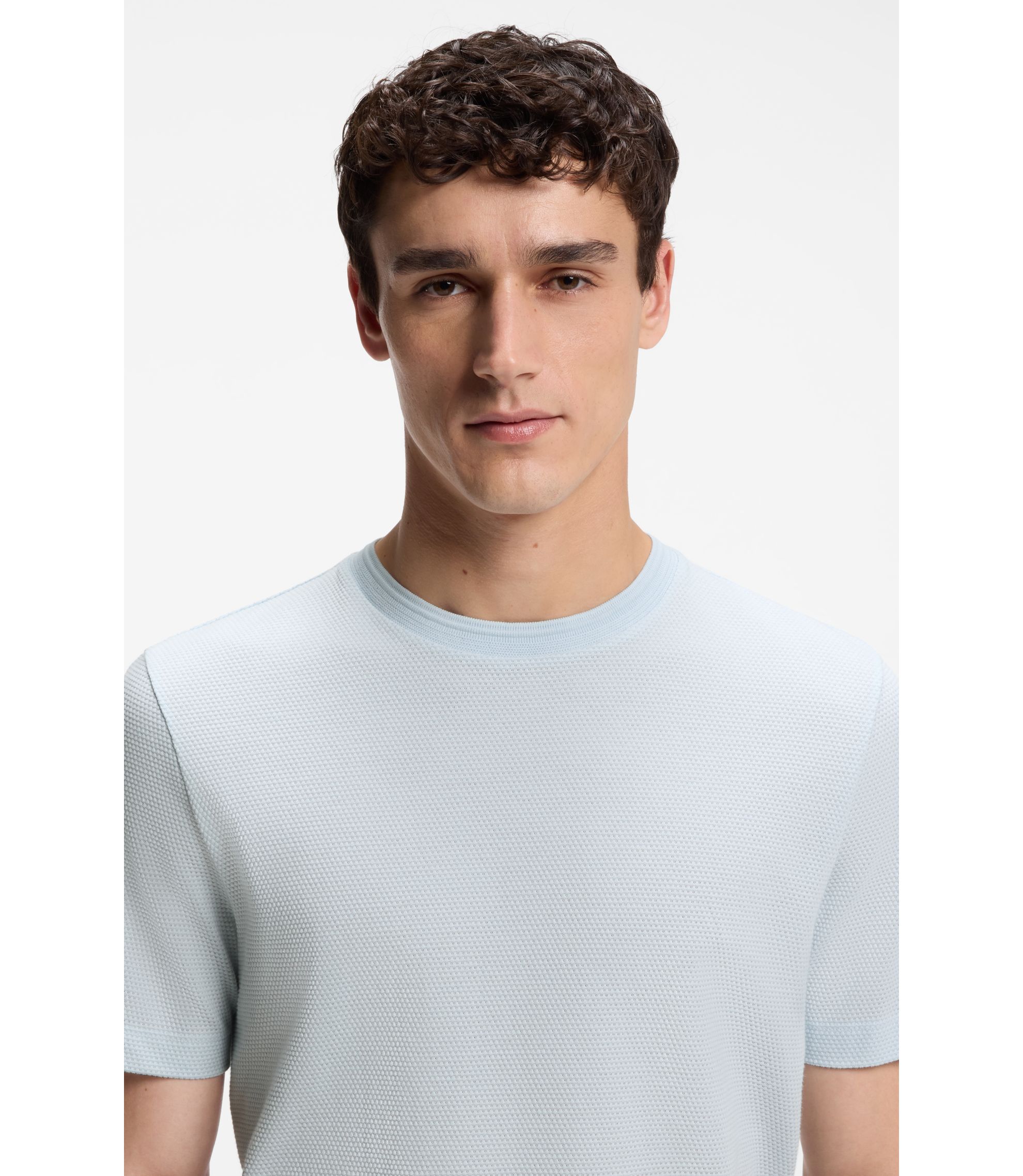 BOSS - Bubble-jacquard structure T-shirt in a cotton blend - Light