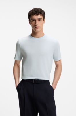 Bubble-jacquard structure T-shirt in a cotton blend, Light Blue
