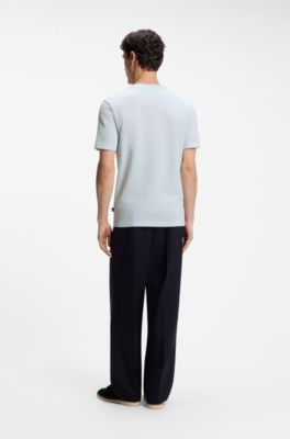 Bubble-jacquard structure T-shirt in a cotton blend, Light Blue